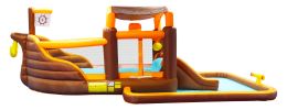 Inflatable Big Bounce House Playground Backyard Slide Water Park Bouncer with Cruise ship design Splash Pool & Basketball & Blower