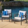 Outdoor Wicker Club Chairs with Gray Cushions (Set of 2)