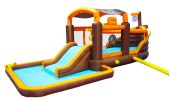 Inflatable Big Bounce House Playground Backyard Slide Water Park Bouncer with Cruise ship design Splash Pool & Basketball & Blower