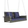 GO 2-Person Wicker Hanging Porch Swing with Chains; Cushion; Pillow; Rattan Swing Bench for Garden; Backyard; Pond. (Gray Wicker; Blue Cushion)