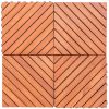 Outdoor Patio 12-Diagonal Slat Eucalyptus Interlocking Deck Tile (Set of 10 Tiles)