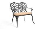 Outdoor Patio Bench; Garden Bench with Cushion All-Weather Cast Aluminum Loveseat for Lawn Front Porch Path Yard Decor Deck Furniture Black