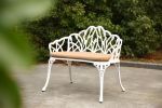 Outdoor Patio Bench; Garden Bench with Cushion All-Weather Cast Aluminum Extra Loveseat for Lawn Front Porch Path Yard Decor Deck Furniture White