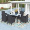 7-piece Outdoor Wicker Dining set - Dining table set for 7 - Patio Rattan Furniture Set with Beige Cushion