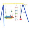 4 in 1 Outdoor Toddler Saucer Swing Set for Backyard; Playground Tree Swing Sets with Steel Frames; Climbing Rope with Disc Tree Swing Playset and Bas