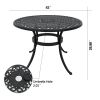 42 Inch Cast Aluminum Patio Table with Umbrella Hole; Round Patio Bistro Table for Garden; Patio; Yard; Black with Antique Bronze at The Edge