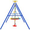 4 in 1 Outdoor Toddler Saucer Swing Set for Backyard; Playground Tree Swing Sets with Steel Frames; Climbing Rope with Disc Tree Swing Playset and Bas