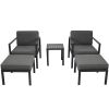 Outdoor Patio 5-piece Aluminum Alloy Conversation Set Sofa Set with Coffee Table and Stools for Poolside; Garden; Black Frame+Gray Cushion