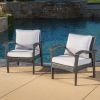 Outdoor Wicker Club Chairs with Gray Cushions (Set of 2)