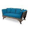 Grey Finish+Dark Teal Cushion Acacia soil Convertible Outdoor Sofa Daybed