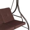 194*120*173cm Load Bearing 250kg With Canopy 3pcs Upholstered Courtyard Iron Swing Brown