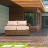 Outdoor Loveseat Furniture Small Patio Couch All Weather PE Rattan Sofa Indoor 2-seat Sectional Sofa Balcony Couch with Beige Cushion Patio Love Seats