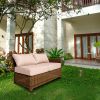 Outdoor Loveseat Furniture Small Patio Couch All Weather PE Rattan Sofa Indoor 2-seat Sectional Sofa Balcony Couch with Beige Cushion Patio Love Seats