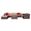 Outdoor 7 Pieces Steel & PE Rattan Breathable and waterproof cushion Wood Grain Patio PE Wicker Rattan Corner Sofa Set XH