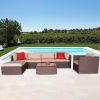 Outdoor 7 Pieces Steel & PE Rattan Breathable and waterproof cushion Wood Grain Patio PE Wicker Rattan Corner Sofa Set XH