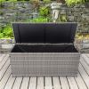 Outdoor Storage Box; 113 Gallon Wicker Patio Deck Boxes with Lid; Outdoor Cushion Storage Container Bin Chest for Kids Toys; Pillows; Towel Grey