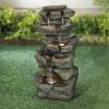 24inches Rock Outdoor Waterfall Fountain with LED Lights for Garden Decor