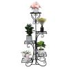 Indoor Outdoor 5-Tier Shelves Patio Plant Holder Outdoor Displaying Plants Flowers (Black Square)