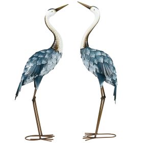 Outsunny Crane Garden Statues, 28.5" & 29" Standing Bird Sculptures, Metal Yard Art Decor for Lawn, Patio, Backyard, Landscape Decoration Set of 2