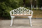 Outdoor Patio Bench; Garden Bench with Cushion All-Weather Cast Aluminum Extra Loveseat for Lawn Front Porch Path Yard Decor Deck Furniture White