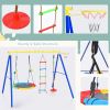 4 in 1 Outdoor Toddler Saucer Swing Set for Backyard; Playground Tree Swing Sets with Steel Frames; Climbing Rope with Disc Tree Swing Playset and Bas