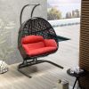 Patio PE Rattan Double Swing Chair With Stand; Two Person Hanging Chair for Balcony; Courtyard