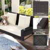 GO 2-Person Wicker Hanging Porch Swing with Chains; Cushion; Pillow; Rattan Swing Bench for Garden; Backyard; Pond. (Brown Wicker; Beige Cushion)