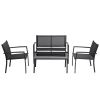 4 Pieces Patio Furniture Set Outdoor Garden Patio Conversation Sets Poolside Lawn Chairs with Glass Coffee Table Porch Furniture (Black)