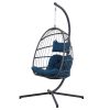 Indoor outdoor patio Wicker Hanging Chair Swing Chair Patio Egg Chair UV Resistant Blue cushion Aluminum frame