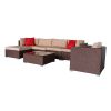 Outdoor 7 Pieces Steel & PE Rattan Breathable and waterproof cushion Wood Grain Patio PE Wicker Rattan Corner Sofa Set XH