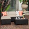 Lorita Outdoor 5-piece Dark Brown Wicker Sectional Sofa Set with Beige Cushions