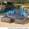 Lorita Outdoor 5-piece Blac Wicker Sectional Sofa Set with Beige Cushions