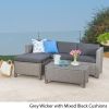 Lorita Outdoor 5-piece Blac Wicker Sectional Sofa Set with Beige Cushions