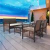 4 PCs Outdoor Patio Furniture Sofa Conversation Sets PE Rattan Wicker Sofa Chair Set Cushioned Seat with Glass Tabletop Coffee Table with Soft Cushion