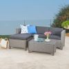 Lorita Outdoor 5-piece Blac Wicker Sectional Sofa Set with Beige Cushions