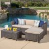 Lorita Outdoor 5-piece Dark Brown Wicker Sectional Sofa Set with Beige Cushions