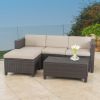 Lorita Outdoor 5-piece Dark Brown Wicker Sectional Sofa Set with Beige Cushions