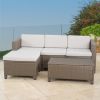 Lorita Outdoor 5-piece Brown Wicker Sectional Sofa Set with Beige Cushions