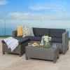 Lorita Outdoor 5-piece Blac Wicker Sectional Sofa Set with Beige Cushions