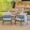 Outdoor Wicker Club Chairs with Gray Cushions (Set of 2)