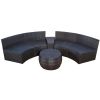 4-Piece Patio Furniture Sets; Outdoor Half-Moon Sectional Furniture Wicker Sofa Set with Two Pillows and Coffee Table; Blue Cushions+Brown Wicker