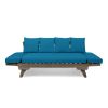 Grey Finish+Dark Teal Cushion Acacia soil Convertible Outdoor Sofa Daybed