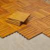 Outdoor Patio 6-Slat Acacia Interlocking Deck Tile (Set of 10 Tiles)