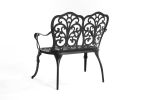 Outdoor Patio Bench; Garden Bench All-Weather Cast Aluminum Loveseat for Lawn Front Porch Path Yard Decor Deck Furniture Black