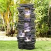 40 inch Rockery Shower Outdoor Water Fountain with LED Lights for Home&amp;Office