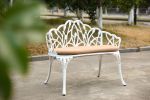 Outdoor Patio Bench; Garden Bench with Cushion All-Weather Cast Aluminum Extra Loveseat for Lawn Front Porch Path Yard Decor Deck Furniture White