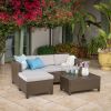 Lorita Outdoor 5-piece Brown Wicker Sectional Sofa Set with Beige Cushions