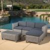 Lorita Outdoor 5-piece Blac Wicker Sectional Sofa Set with Beige Cushions