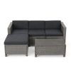 Lorita Outdoor 5-piece Blac Wicker Sectional Sofa Set with Beige Cushions