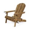 Kandyce Outdoor Acacia Wood Folding Adirondack Natural Chair With Cup Holder